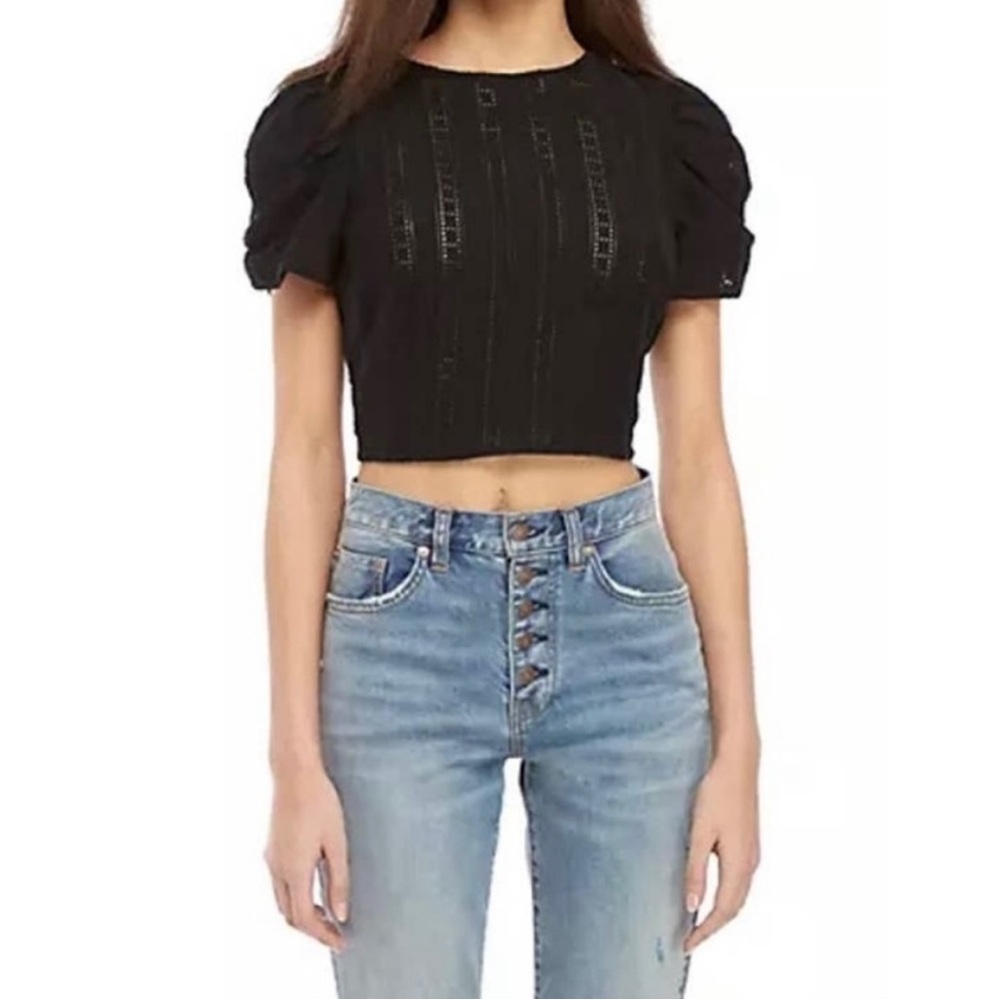 Free People Star Struck Open back puff sleeve shirt